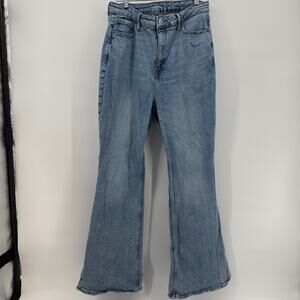 Old Navy Higher High Rise Flare Jeans Size 12 Split Hem Light Denim Womens